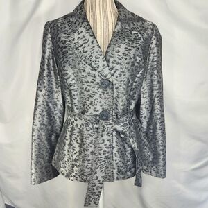 Abbie Mags NWOT Silver & Grey Animal Print Belted Button Down Jacket Size Small
